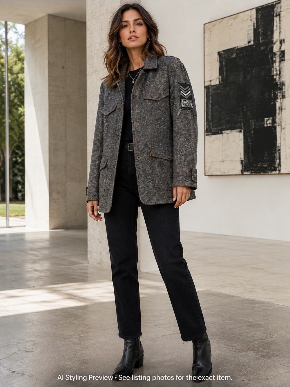 Bauhaus Herringbone Wool Blend Utility Jacket Men’s L Women’s Oversized M–XL